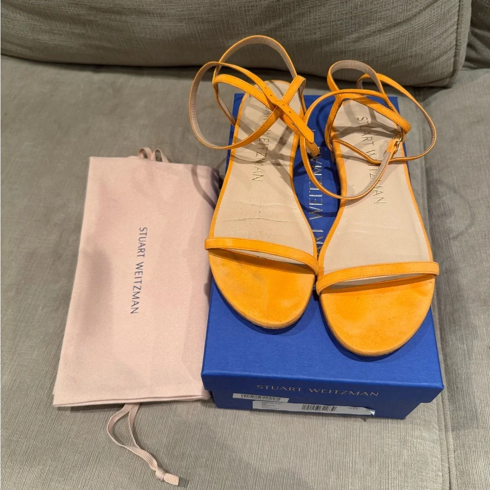 Stuart Weitzman Merinda Suede Sandals with Ankle Wrap - Picture 2 of 9